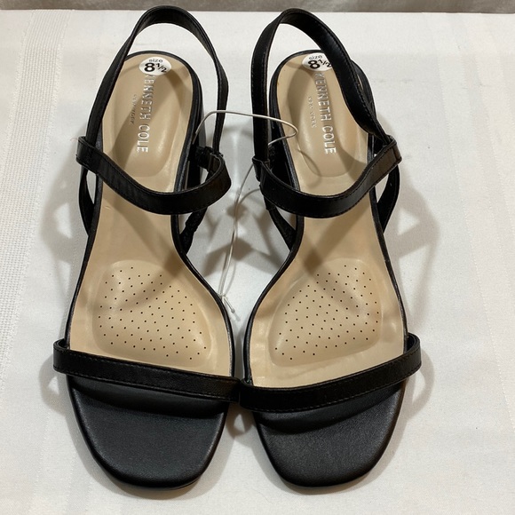 KENNETH COLE Womens Black Cushioned Maisie Open Toe Block Heel Slip On Leather Dress Sandals Shoes M main image 1
